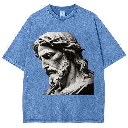 Jesus Sculpture Snowflake Vintage Washed T-Shirt