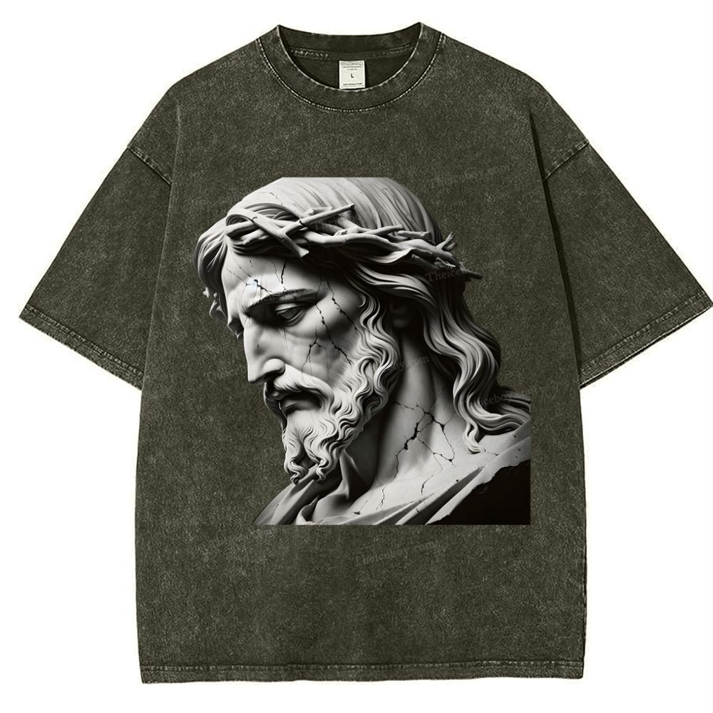 Jesus Sculpture Snowflake Vintage Washed T-Shirt