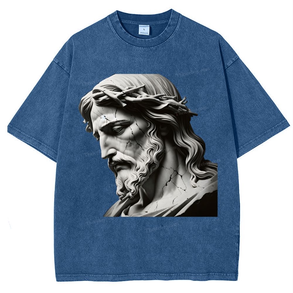 Jesus Sculpture Snowflake Vintage Washed T-Shirt