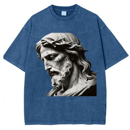Jesus Sculpture Snowflake Vintage Washed T-Shirt