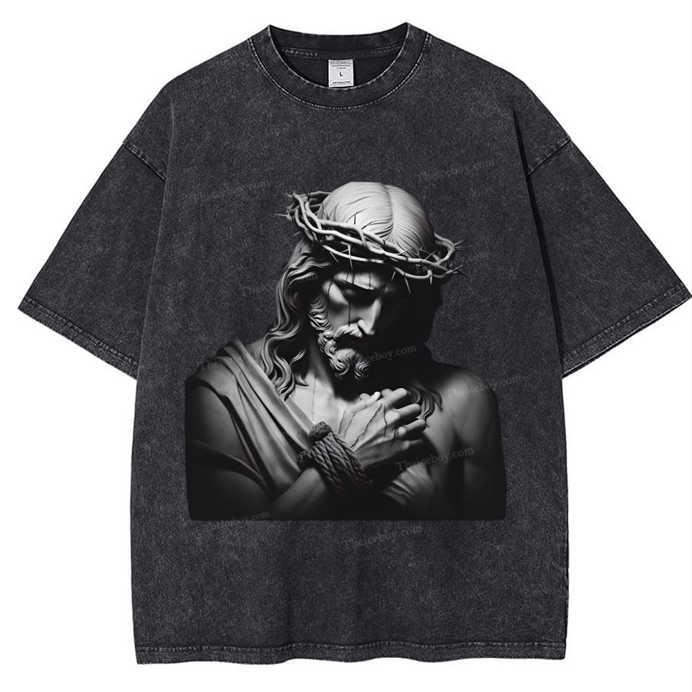 Jesus Sculpture Snowflake Vintage Washed T-Shirt