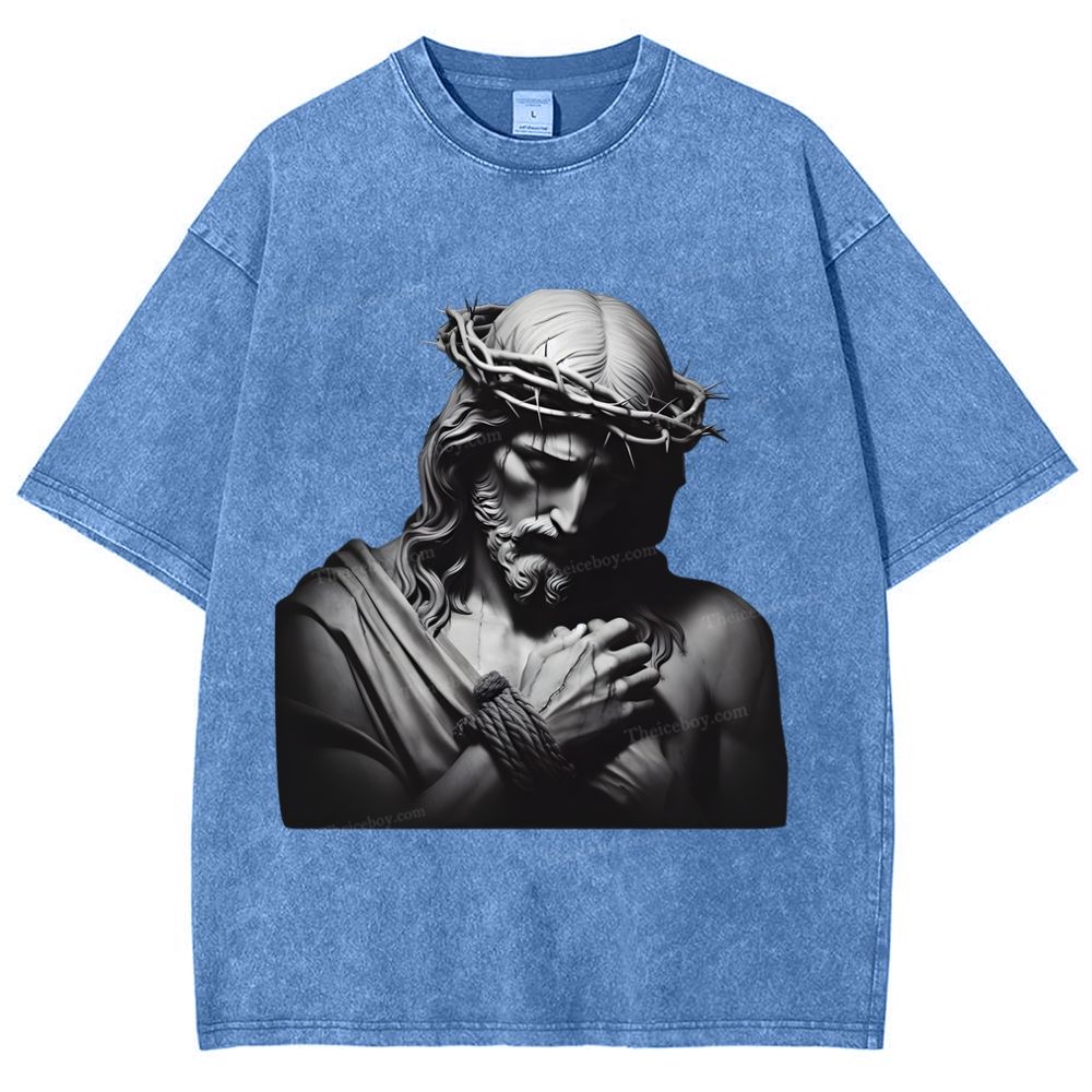 Jesus Sculpture Snowflake Vintage Washed T-Shirt