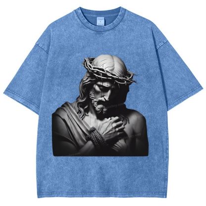 Jesus Sculpture Snowflake Vintage Washed T-Shirt