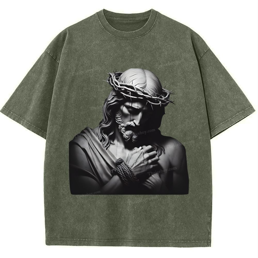Jesus Sculpture Snowflake Vintage Washed T-Shirt