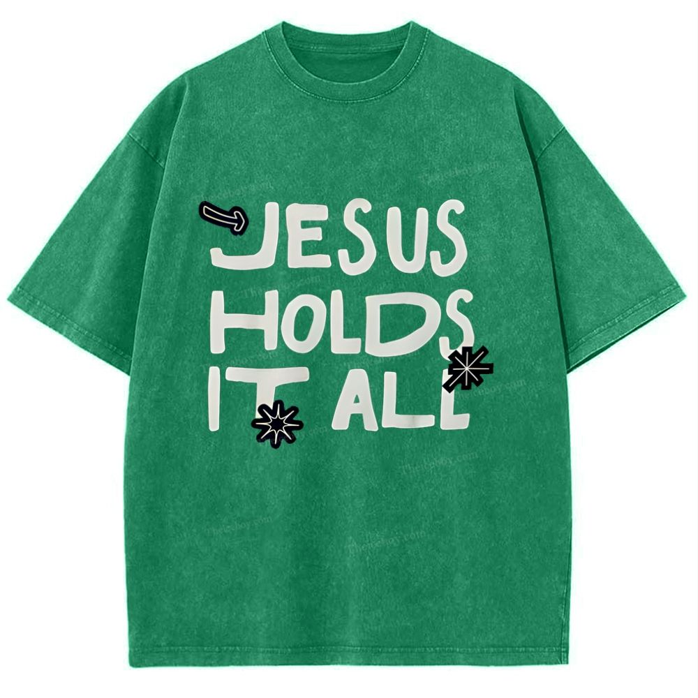 Jesus Holds It All  Snowflake Vintage Washed T-Shirt