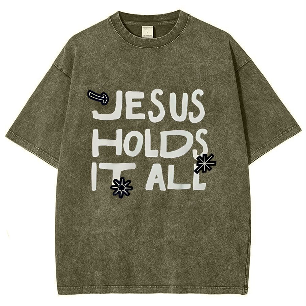 Jesus Holds It All  Snowflake Vintage Washed T-Shirt