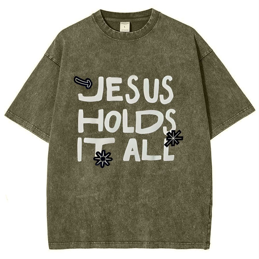 Jesus Holds It All  Snowflake Vintage Washed T-Shirt