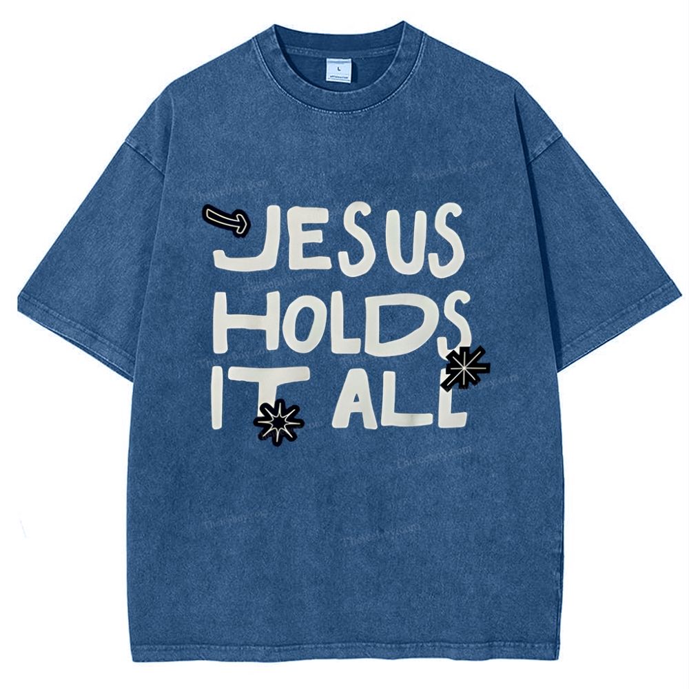Jesus Holds It All  Snowflake Vintage Washed T-Shirt