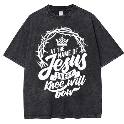 At The Name Of Jesus Every Knee Will Bow Snowflake Vintage Washed T-Shirt