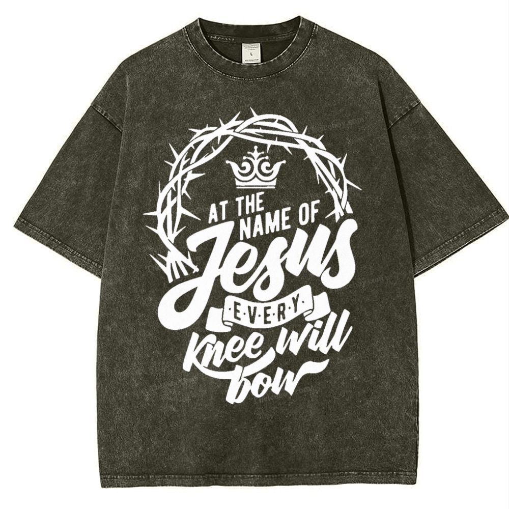 At The Name Of Jesus Every Knee Will Bow Snowflake Vintage Washed T-Shirt
