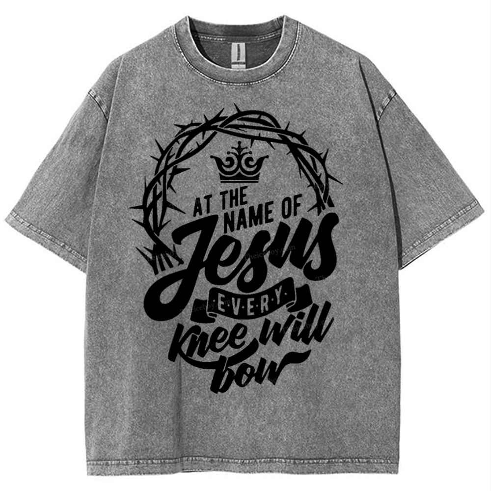 At The Name Of Jesus Every Knee Will Bow Snowflake Vintage Washed T-Shirt