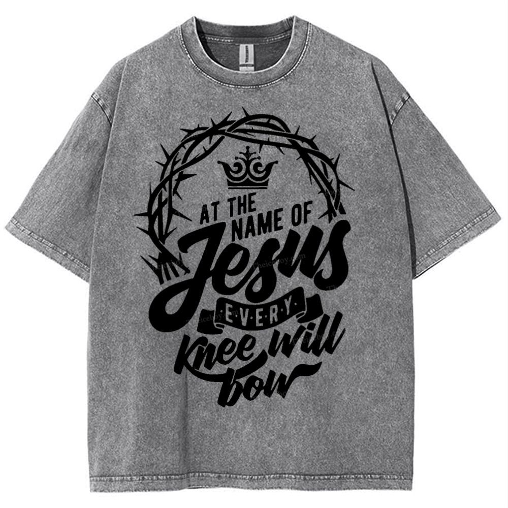 At The Name Of Jesus Every Knee Will Bow Snowflake Vintage Washed T-Shirt