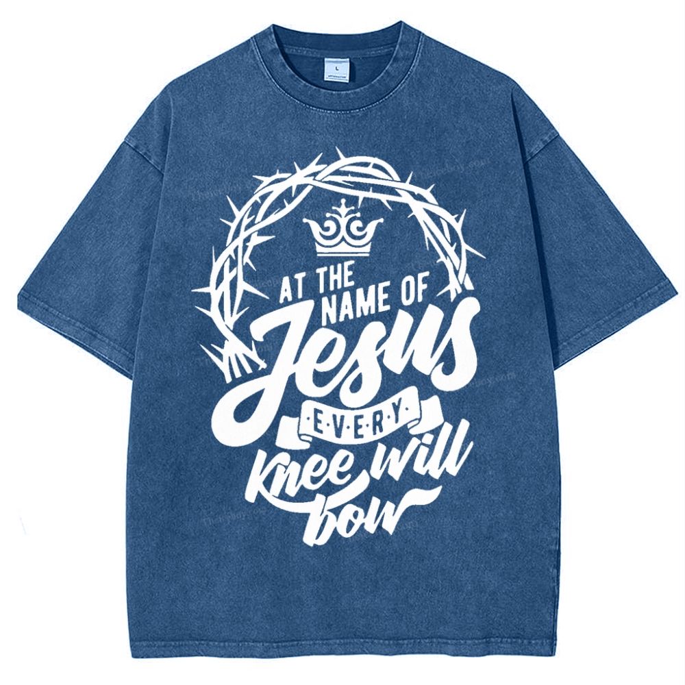 At The Name Of Jesus Every Knee Will Bow Snowflake Vintage Washed T-Shirt