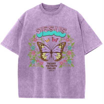 jesus butterfly Snowflake Vintage Washed T-Shirt