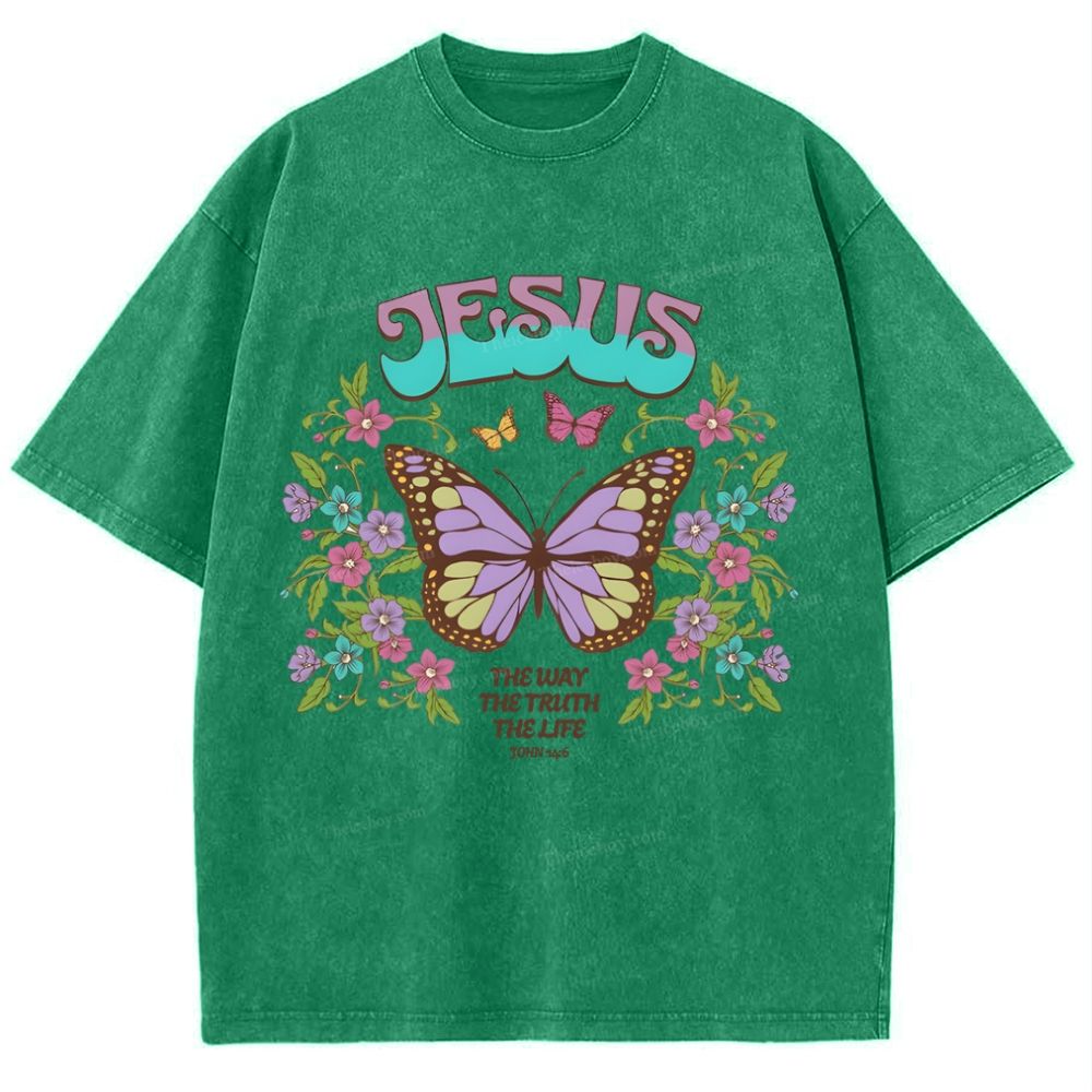 jesus butterfly Snowflake Vintage Washed T-Shirt