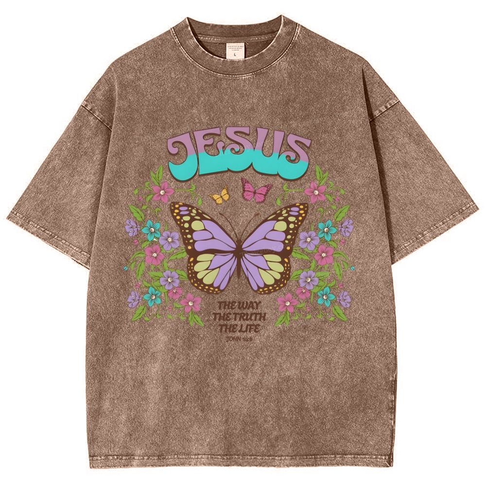 jesus butterfly Snowflake Vintage Washed T-Shirt