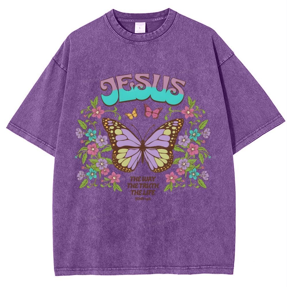 jesus butterfly Snowflake Vintage Washed T-Shirt