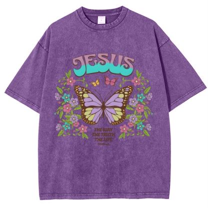 jesus butterfly Snowflake Vintage Washed T-Shirt