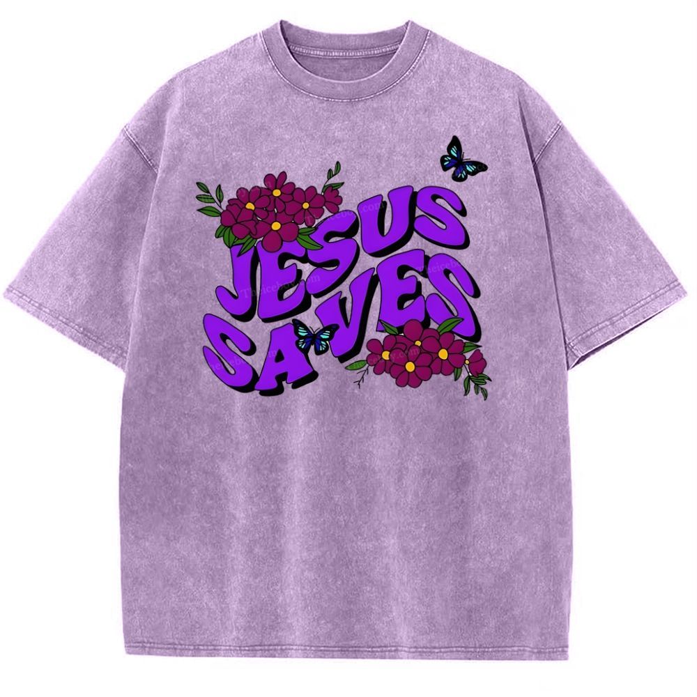 Jesus saves Snowflake Vintage Washed T-Shirt
