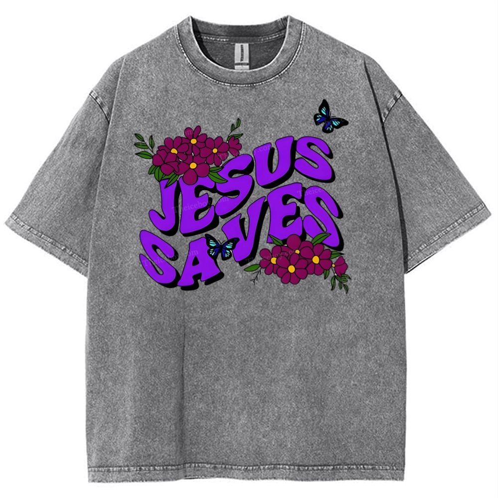 Jesus saves Snowflake Vintage Washed T-Shirt