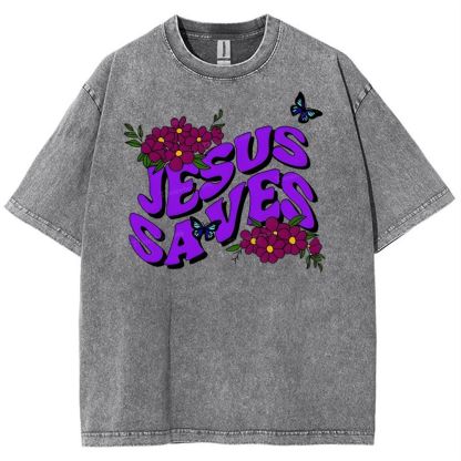 Jesus saves Snowflake Vintage Washed T-Shirt