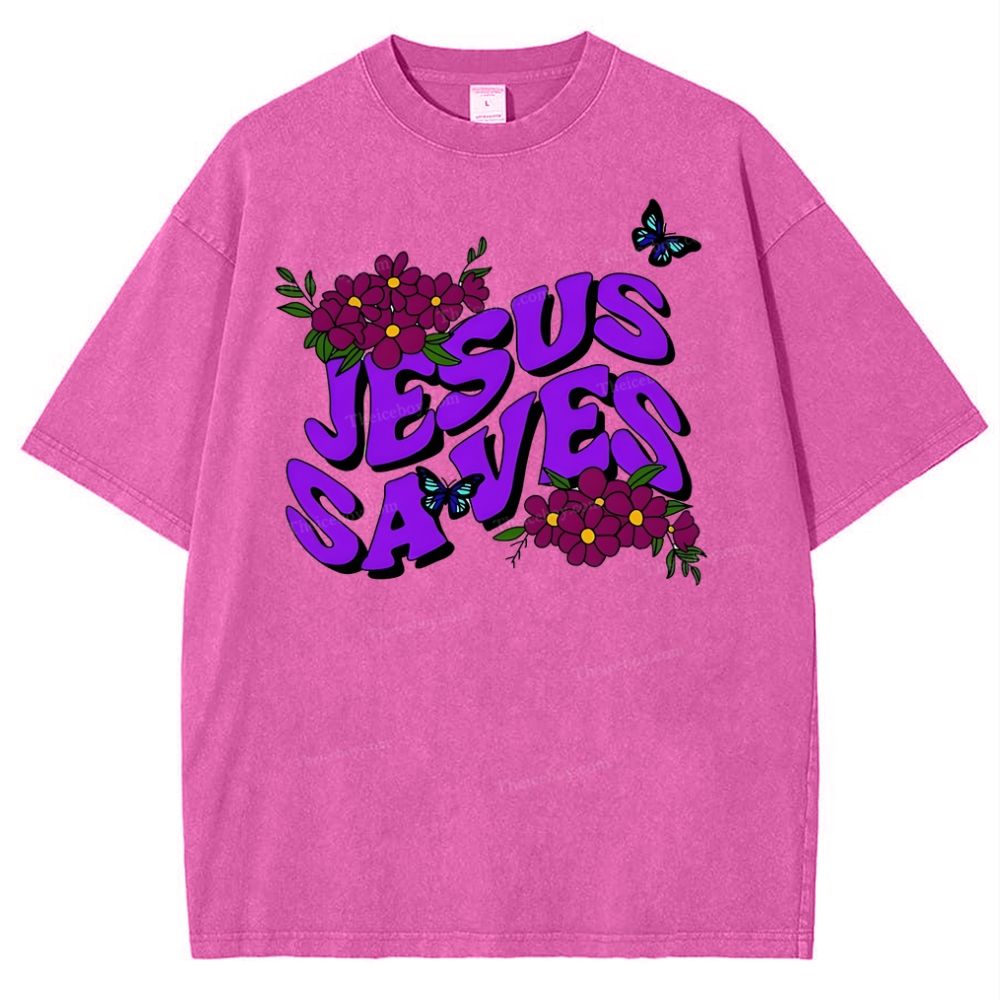 Jesus saves Snowflake Vintage Washed T-Shirt
