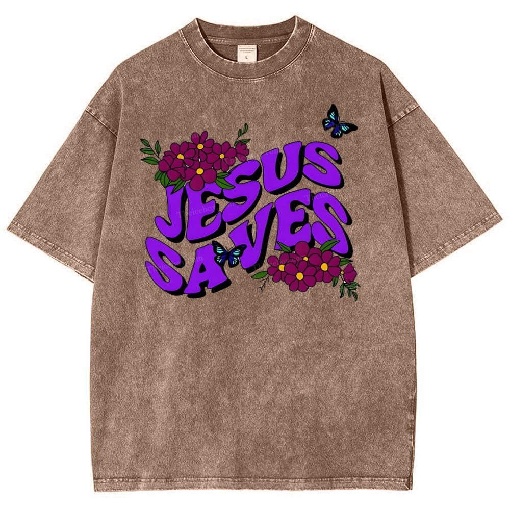Jesus saves Snowflake Vintage Washed T-Shirt