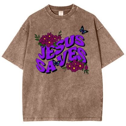 Jesus saves Snowflake Vintage Washed T-Shirt