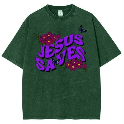 Jesus saves Snowflake Vintage Washed T-Shirt