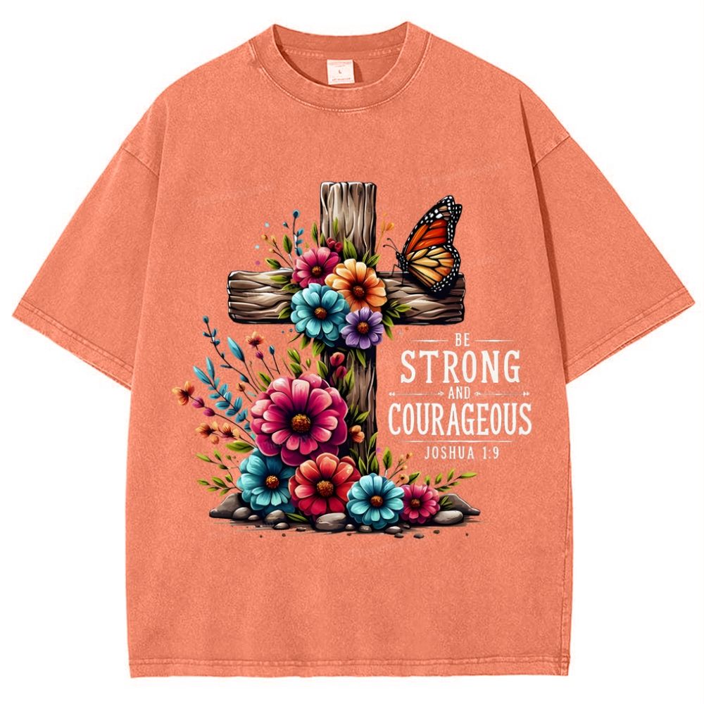 Be Strong And Courageous Joshua 1:9 Snowflake Vintage Washed T-Shirt