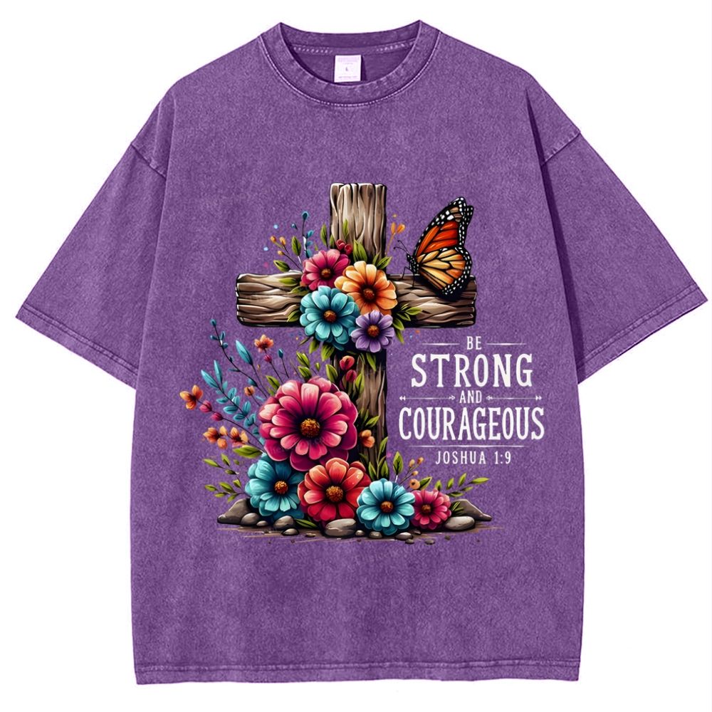 Be Strong And Courageous Joshua 1:9 Snowflake Vintage Washed T-Shirt