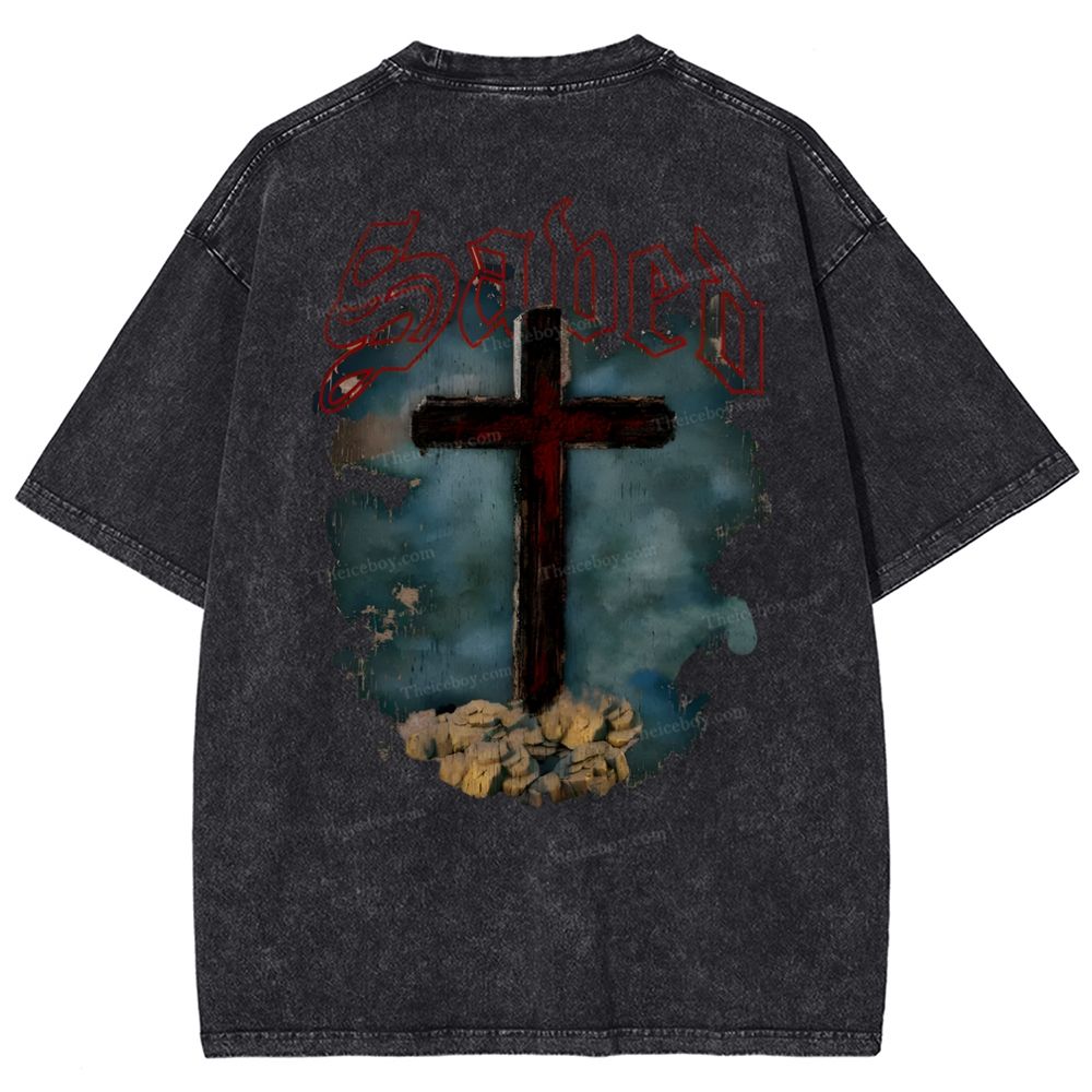 Jesus Cross Snowflake Vintage Washed T-Shirt