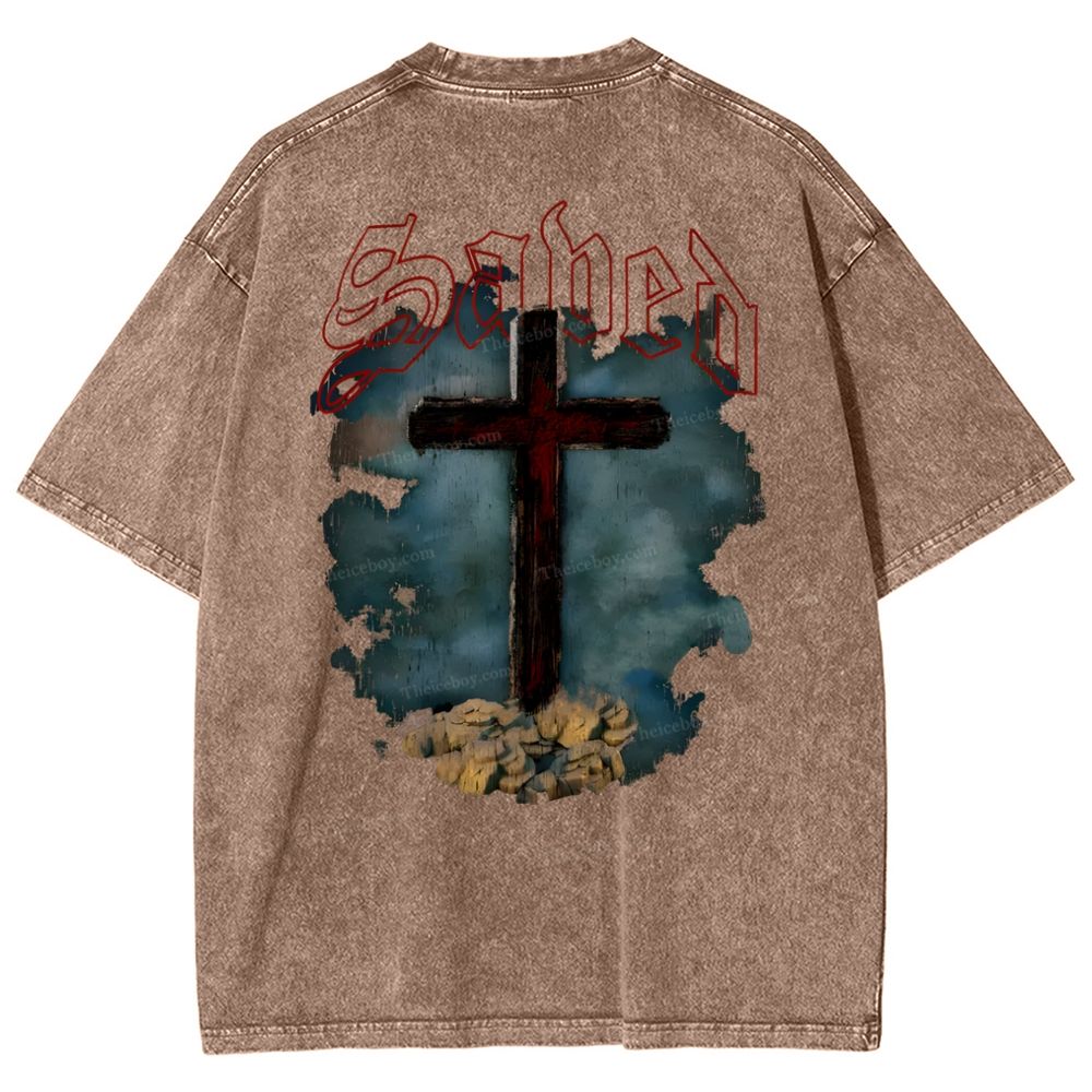 Jesus Cross Snowflake Vintage Washed T-Shirt