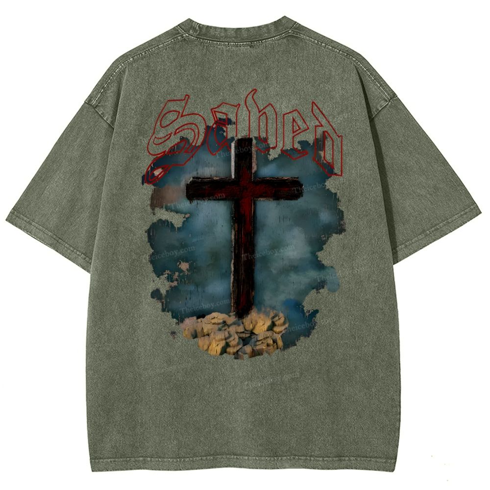 Jesus Cross Snowflake Vintage Washed T-Shirt