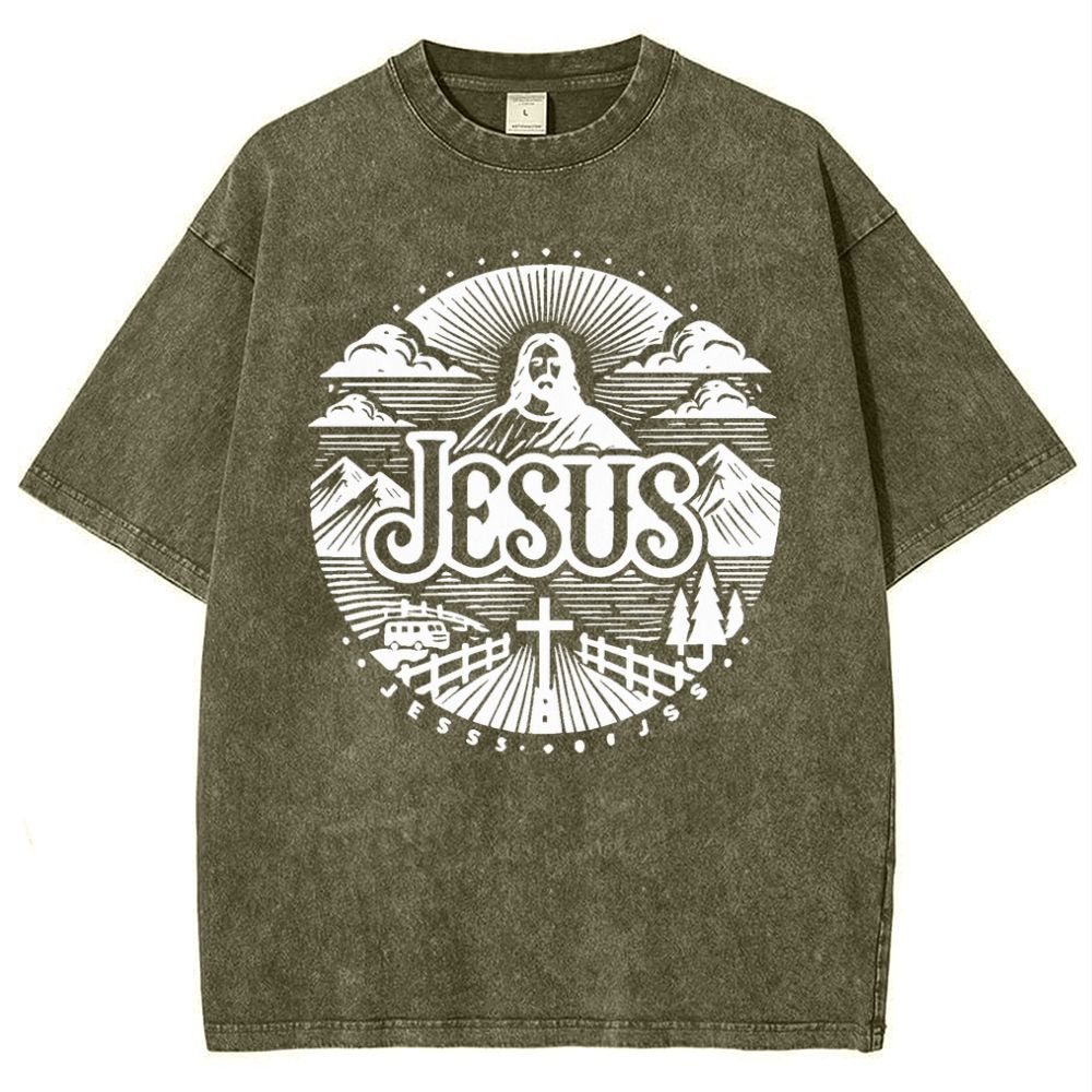 Jesus Mountain Snowflake Vintage Washed T-Shirt