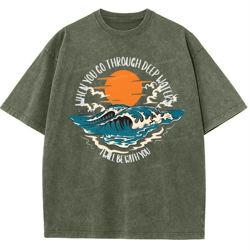 When You Go Though Deep Water Snowflake Vintage Washed T-Shirt