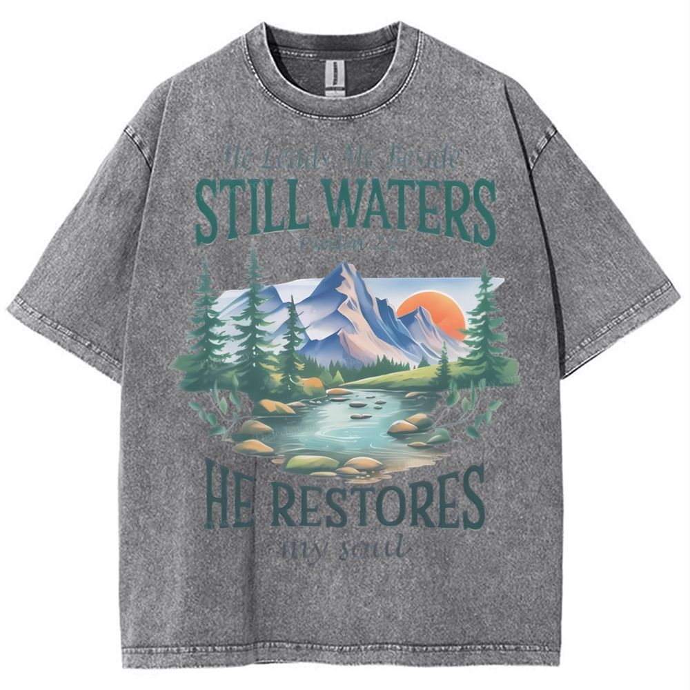 He Lead Me Beside Still Waters Snowflake Vintage Washed T-Shirt
