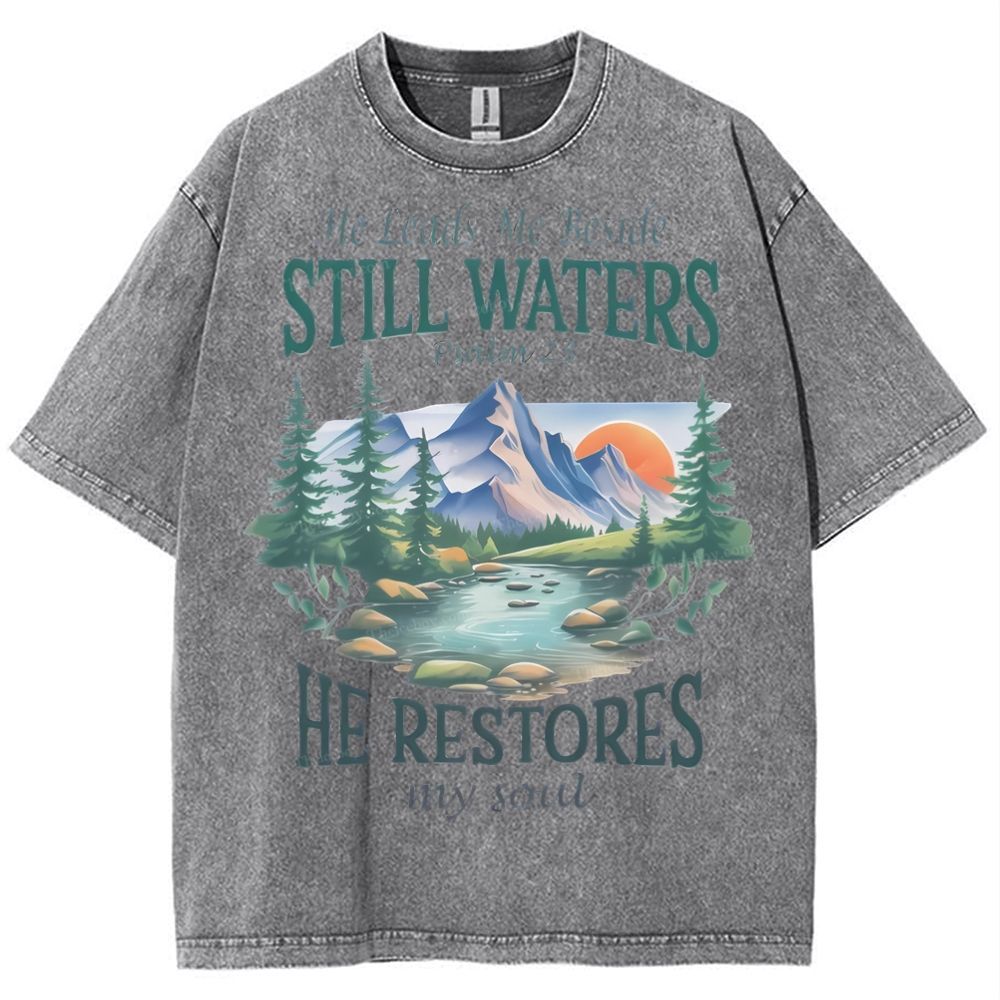 He Lead Me Beside Still Waters Snowflake Vintage Washed T-Shirt