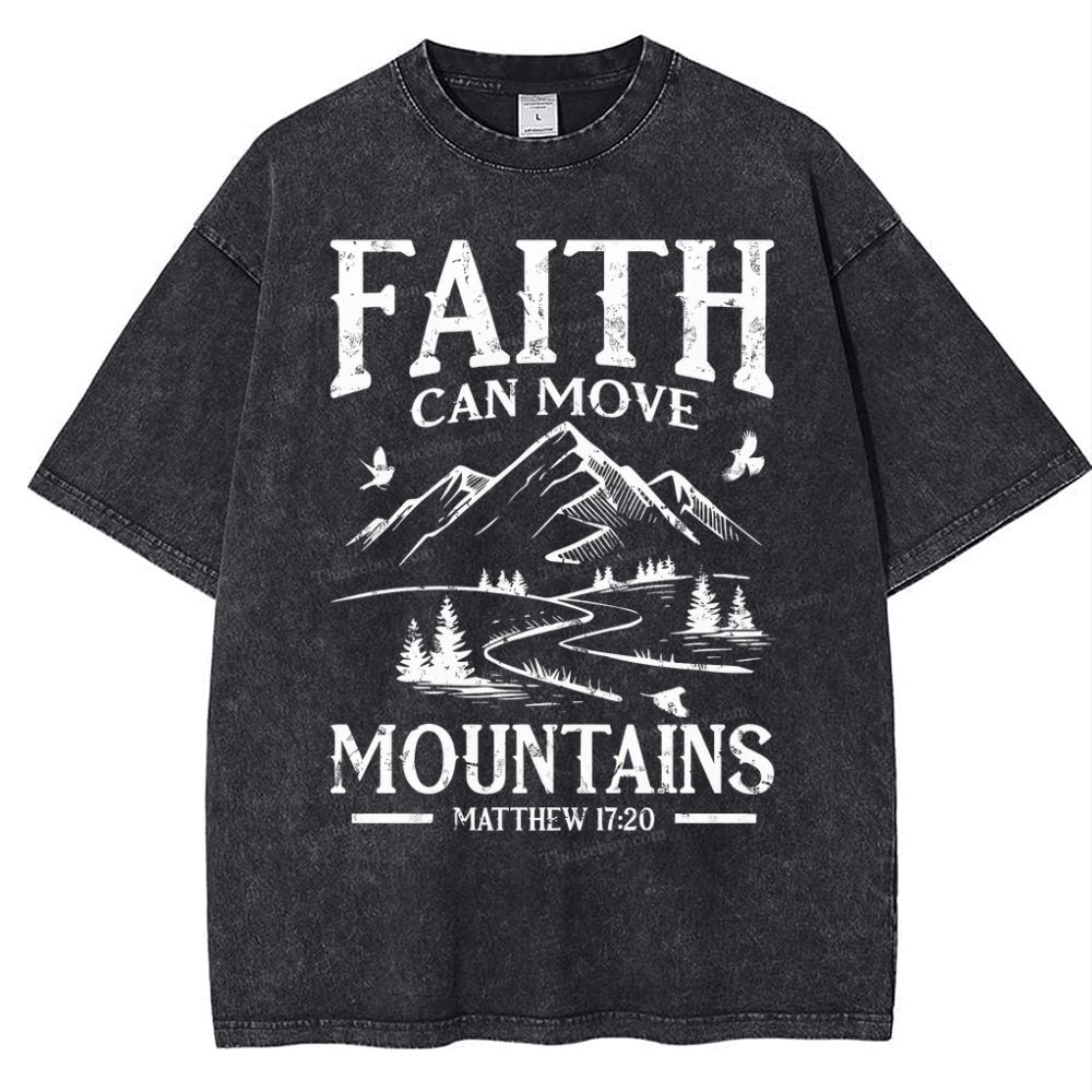 Faith Can Move Mountains Snowflake Vintage Washed T-Shirt