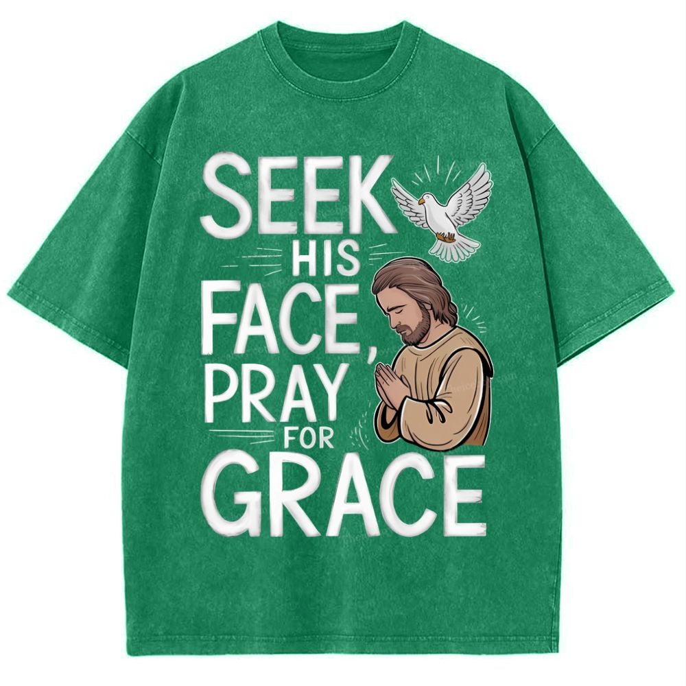 Seek His Face, Pray For Grace Snowflake Vintage Washed T-Shirt