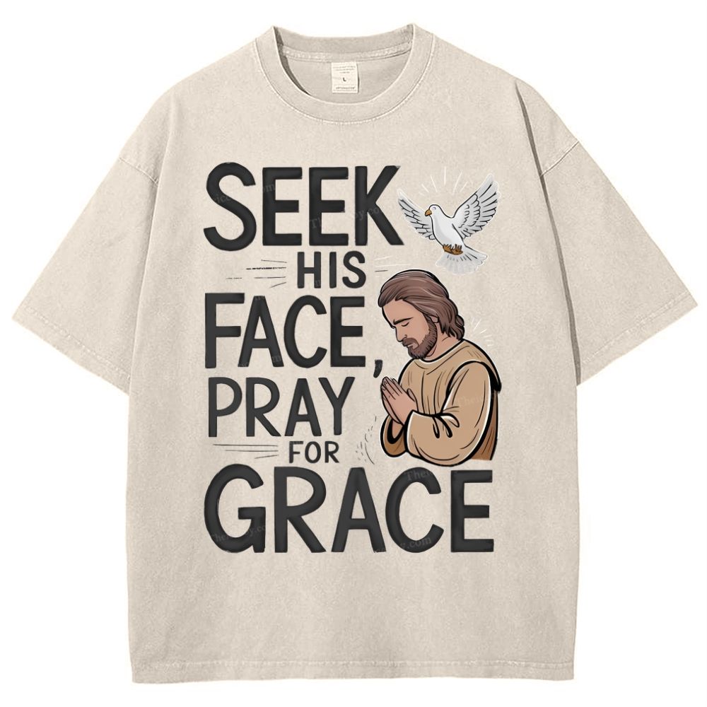 Seek His Face, Pray For Grace Snowflake Vintage Washed T-Shirt