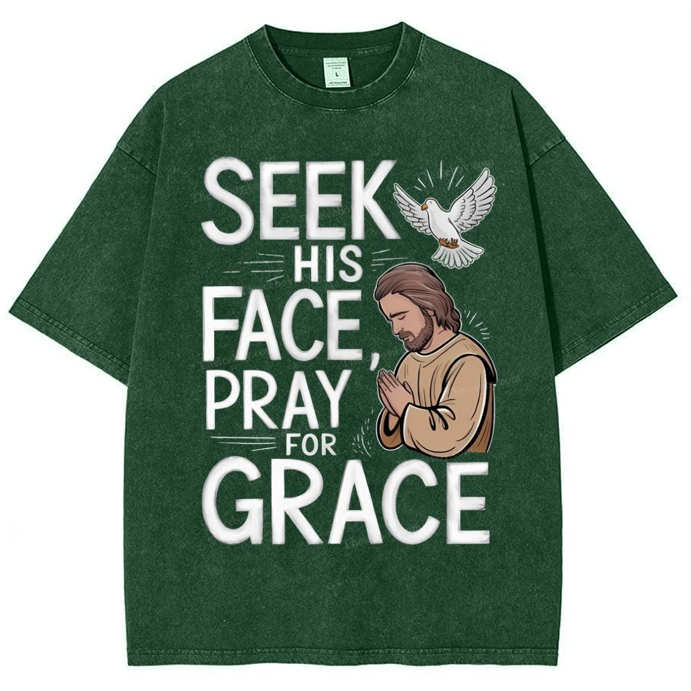 Seek His Face, Pray For Grace Snowflake Vintage Washed T-Shirt