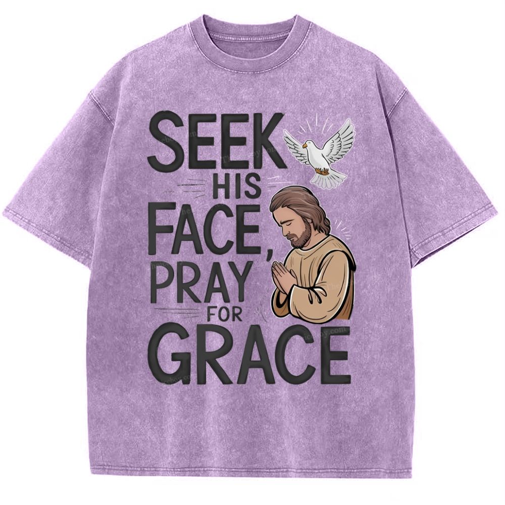 Seek His Face, Pray For Grace Snowflake Vintage Washed T-Shirt