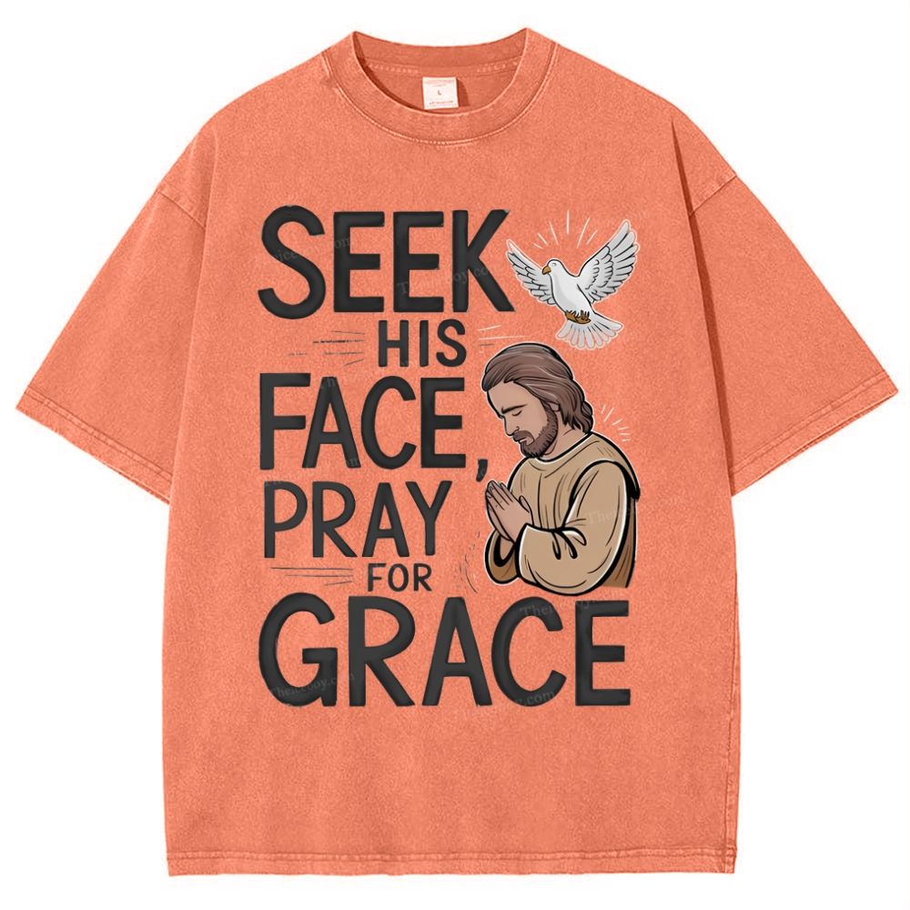 Seek His Face, Pray For Grace Snowflake Vintage Washed T-Shirt