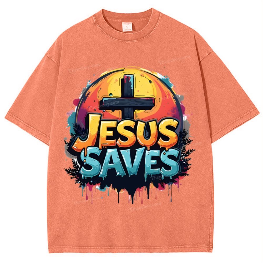 Jesus Saves Snowflake Vintage Washed T-Shirt