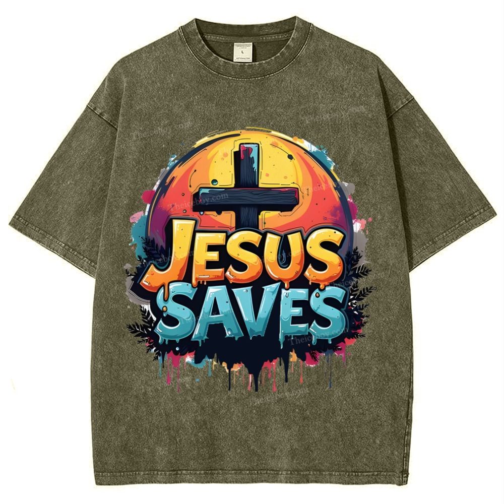 Jesus Saves Snowflake Vintage Washed T-Shirt