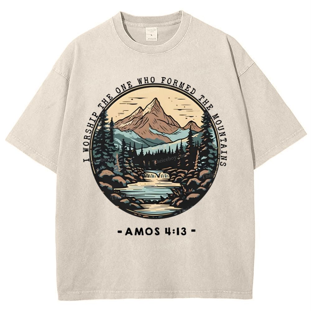 I Worship The One Who Formed The Mountains Snowflake Vintage Washed T-Shirt