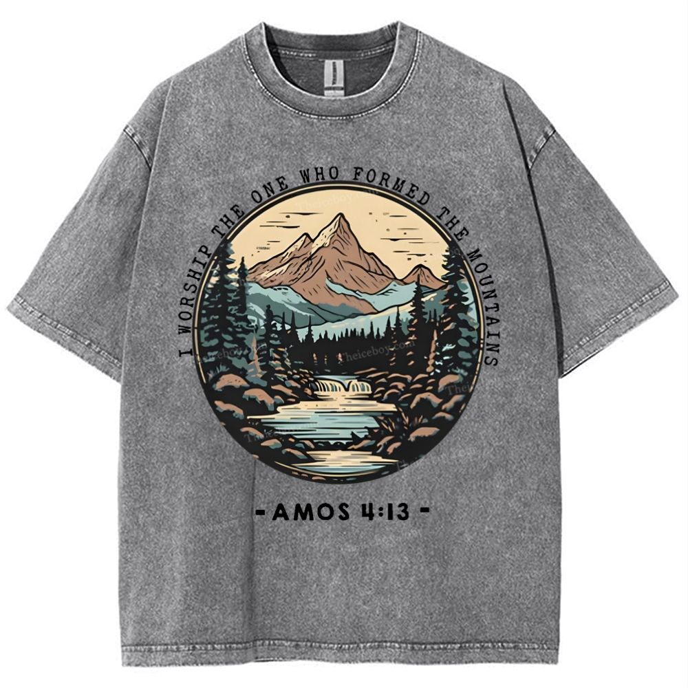 I Worship The One Who Formed The Mountains Snowflake Vintage Washed T-Shirt