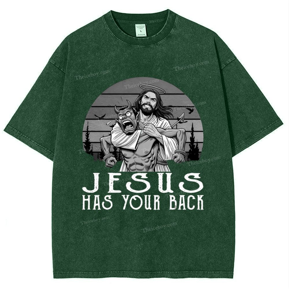 Jesus Has Your Back Snowflake Vintage Washed T-Shirt