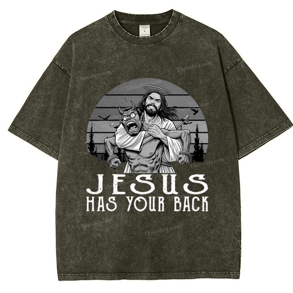 Jesus Has Your Back Snowflake Vintage Washed T-Shirt